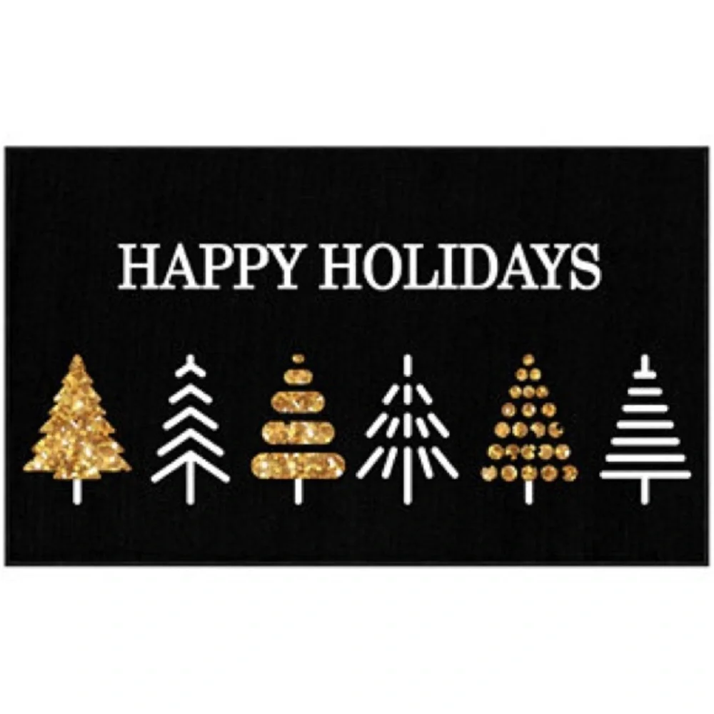 Happy Holidays Black and Gold Holiday Mat, 24